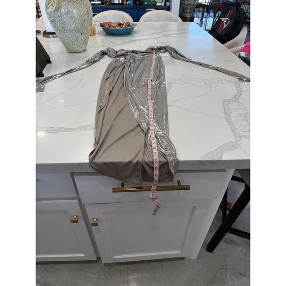 Edge by KS Dress Womens Small Mud Taupe‎ Metallic Cross Halter Maxi Gown D11791A - Picture 9 of 11